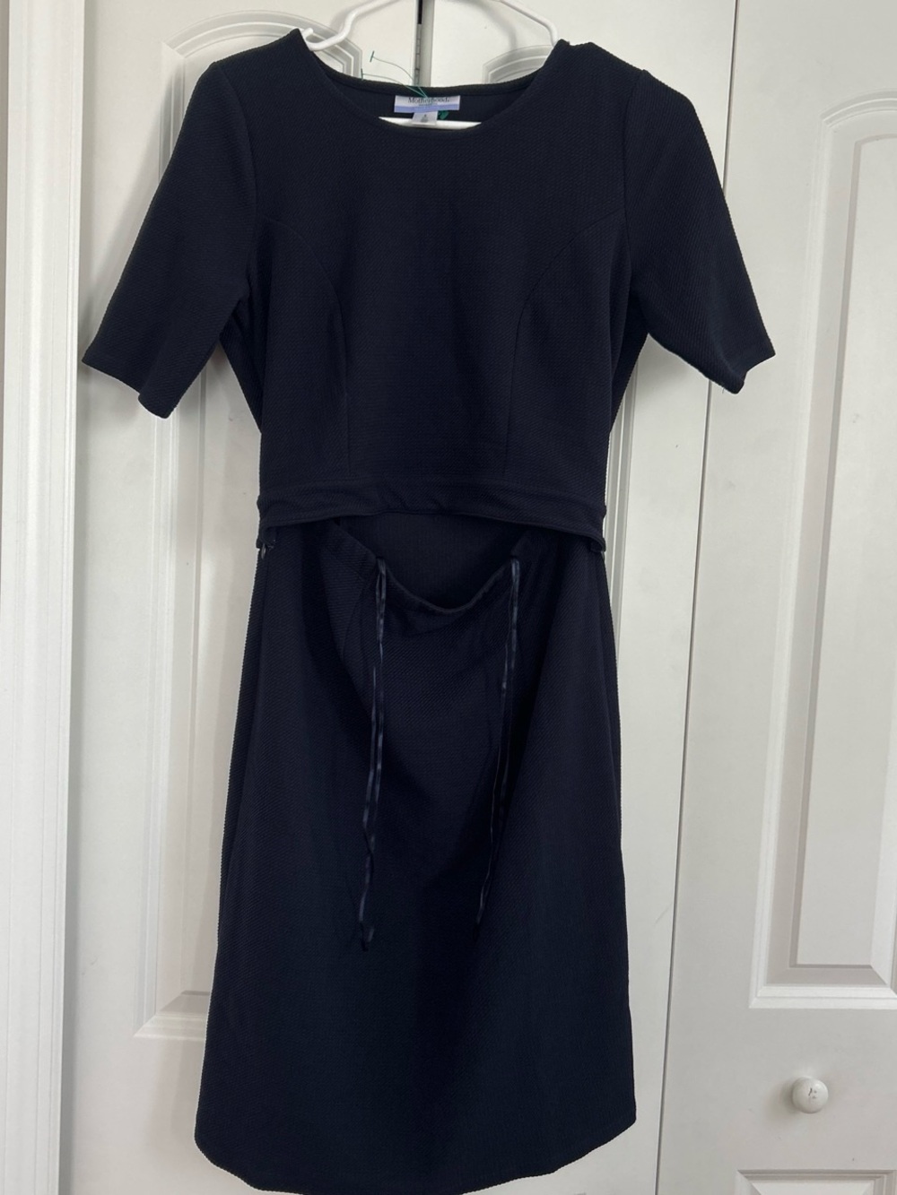 Motherhood Maternity Black Short-Sleeve Midi Dress with Waist Tie